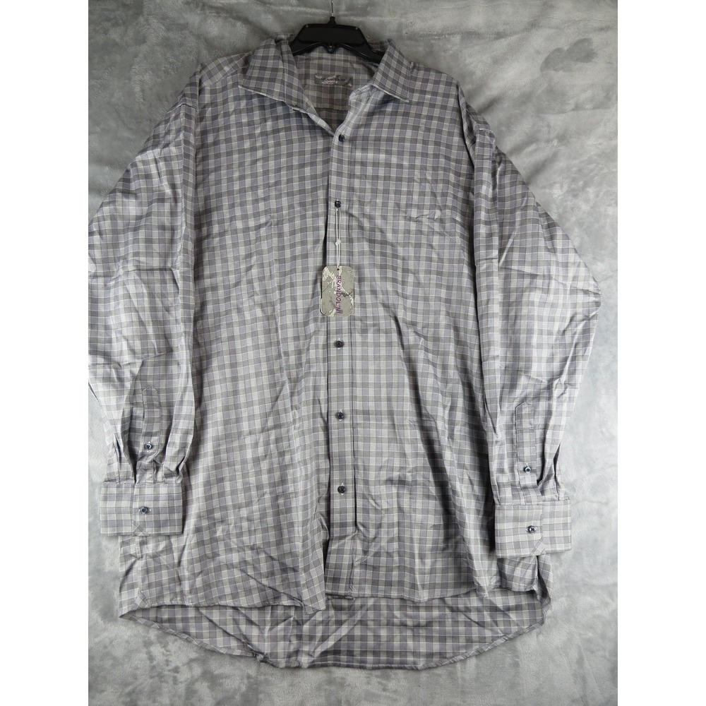 Brandolini Shirt Mens XXL 18.5‎ 47 Grey Check Dress Button Down Long Sleeve - Picture 3 of 9